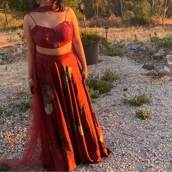 Beautiful red lehenga with red sequin blouse - Picture 8 of 10